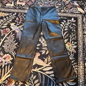 Croft & Barrow Womens Lambskin Leather Pants Sz 8 Black High Rise Flare Y2K Vtg